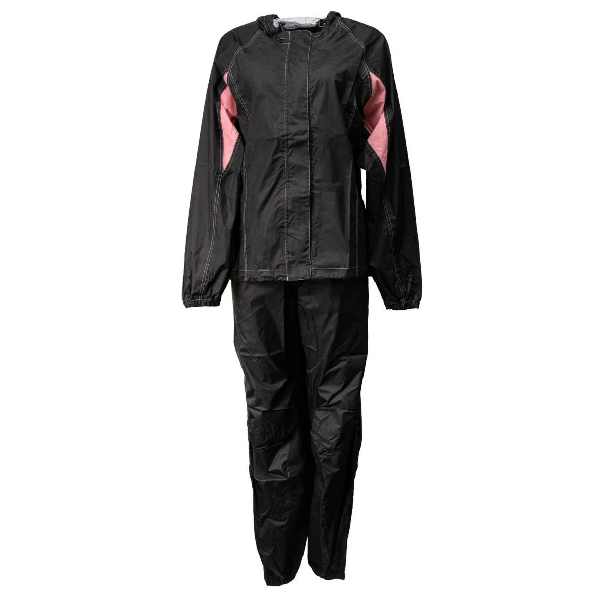 Reusable Milwaukee Leather MPL9603 Women's Black and Pink Water Resistant Rain Suit w Reflective Material and Hoodie Casual