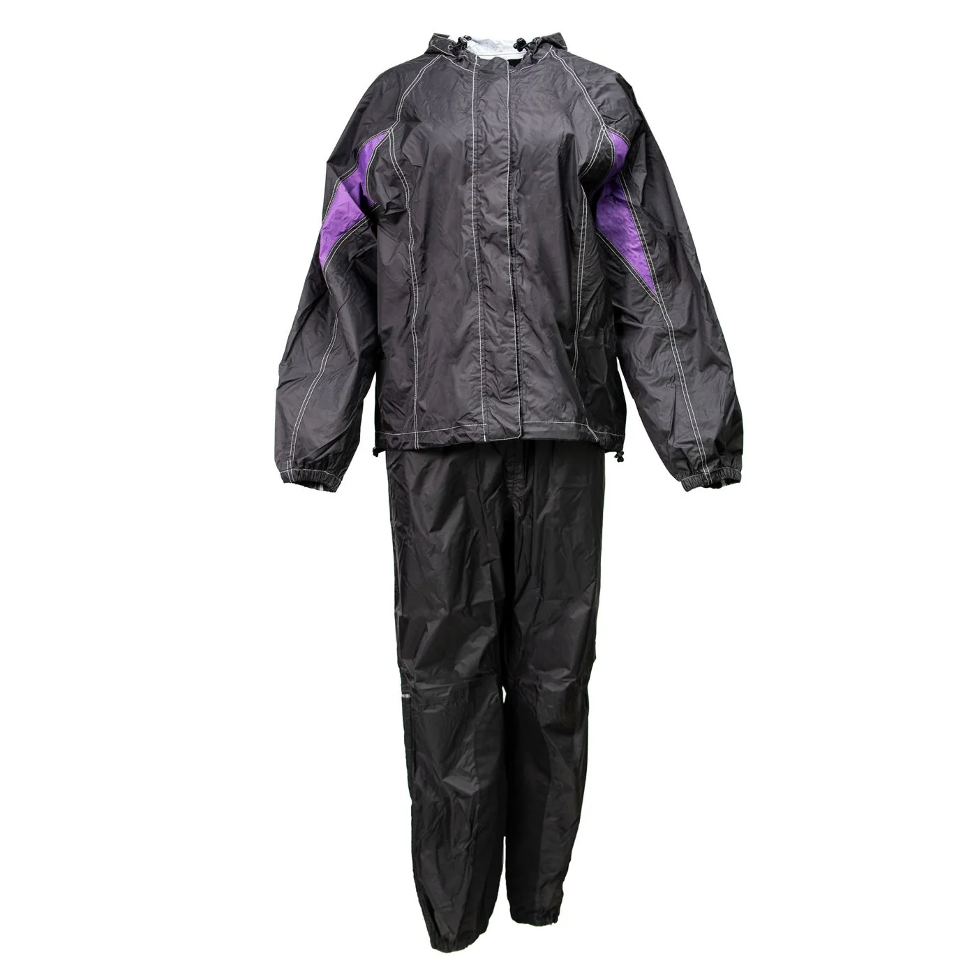 Modern Milwaukee Leather MPL9601 Women's Black and Purple Water Resistant Rain Suit w Reflective Material and Hoodie Top-Quality