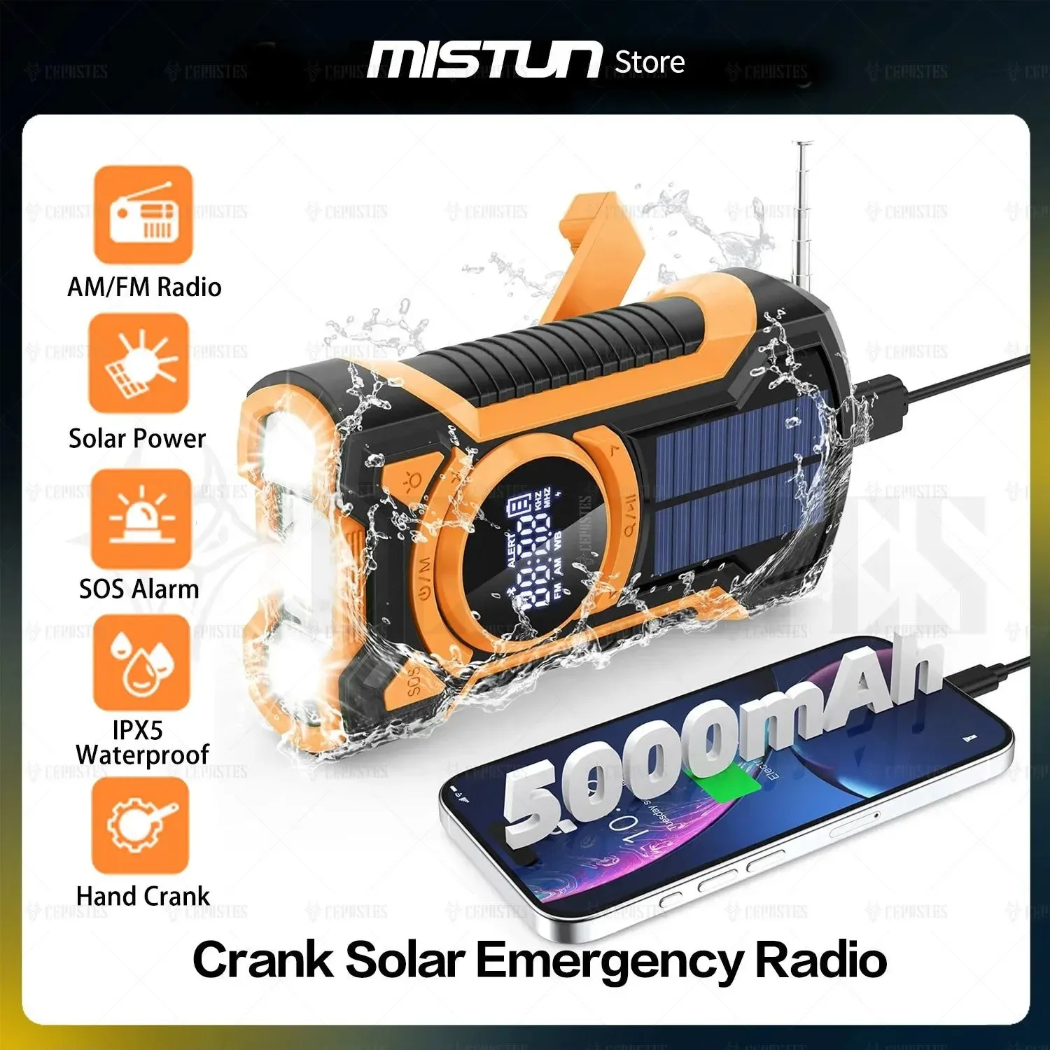 Durable Emergency Waterproof Bluetooth Weather Radio with AM FM NOAA USB Hand Crank Solar Charging Flashlight and SOS Alarm About this item Artisan