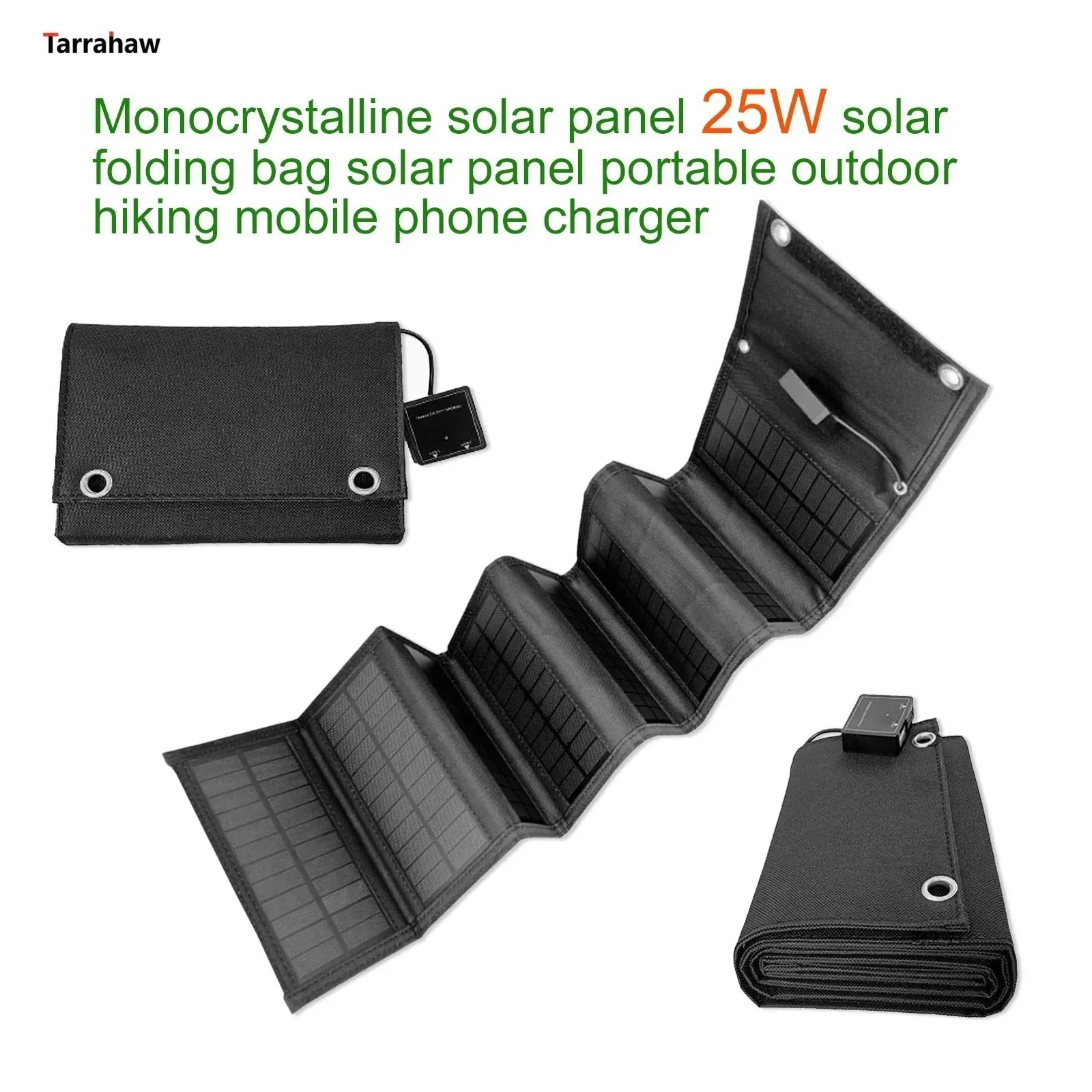 Modern Foldable Solar Panel 25W Portable PV Cell Folding Bag 2USB Output Outdoor Power Bank Hiking Mobile Phone Charger Durable