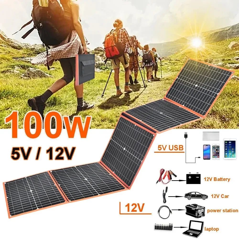 Relaxed 100W Foldable Solar Panel Portable Solar Charger for 12V Battery Power Station USB Mobile Phone Power Bank Laptop Camper Hiking World-Class