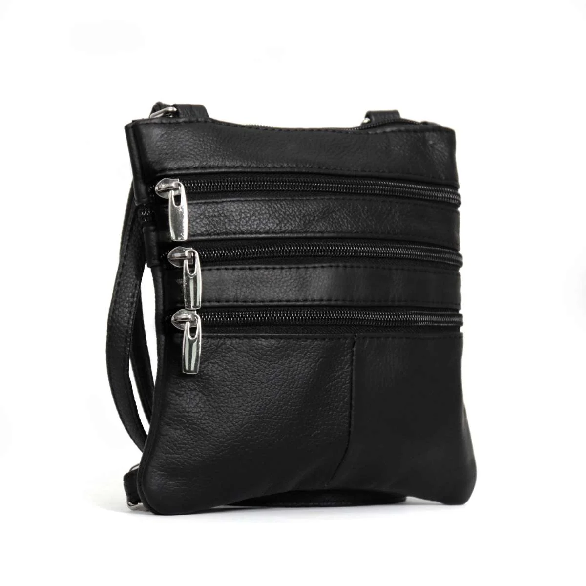 Powerful Hot Leathers Small Black Leather Purse with 3 Zippers PUA1165 Traditional