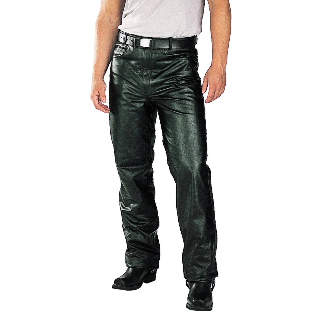 Green Milwaukee Leather LKM5716 Men's Classic Black Premium Leather Fitted Casual Biker Leather Pants Fashionable