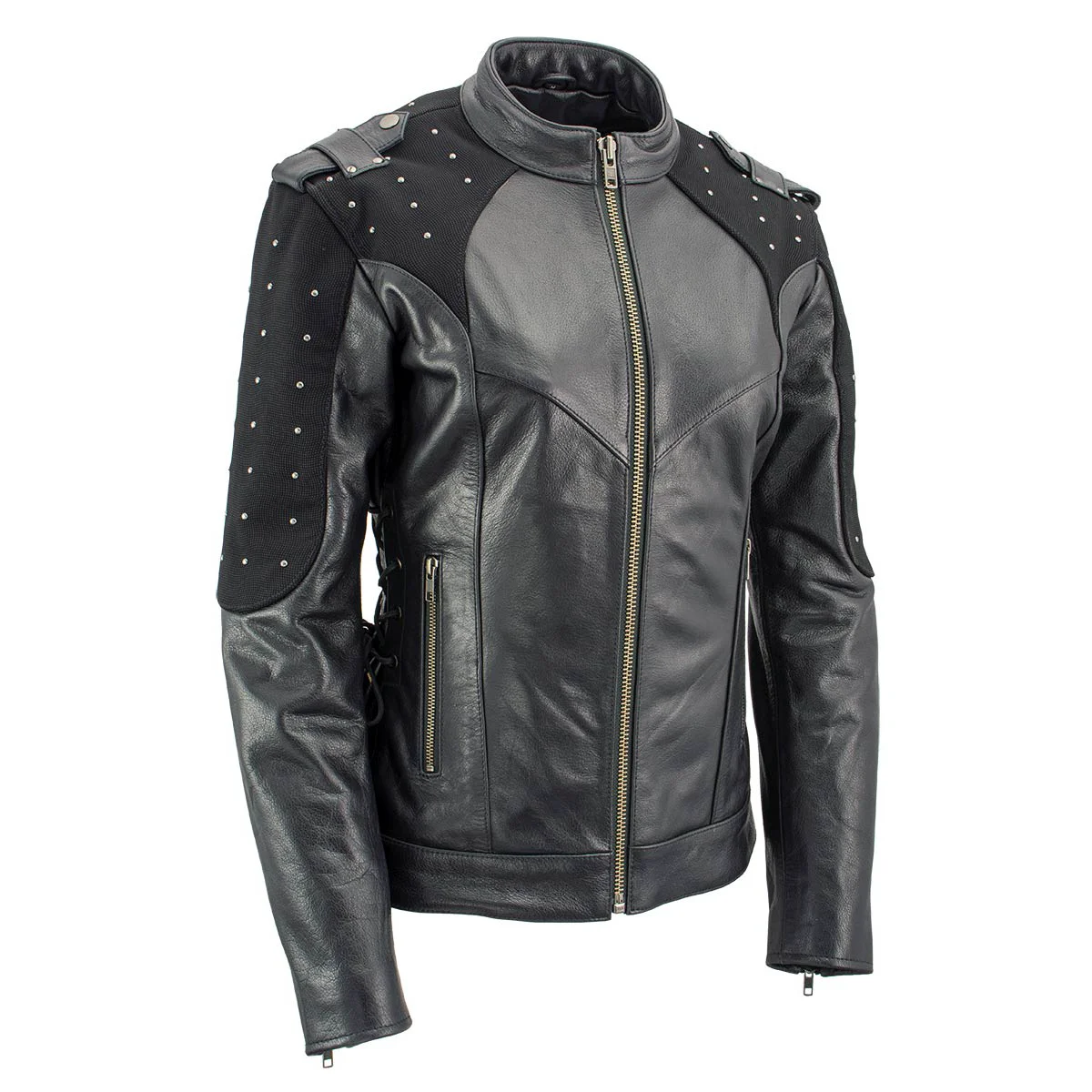 Next-Generation Milwaukee Leather LKL27005 Women's Scuba Style Black Leather Motorcycle Biker Jacket w Reflective Wings and Studs Artisan