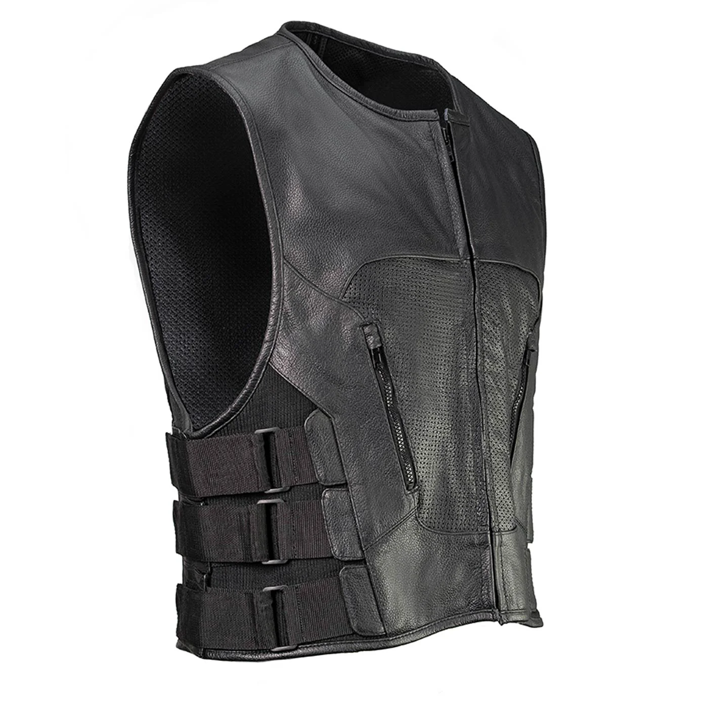 Excellent Milwaukee Leather LKM3786 Men's Swat Style Black Leather Motorcycle Riders Vest w Adjustable Side Velcro Official