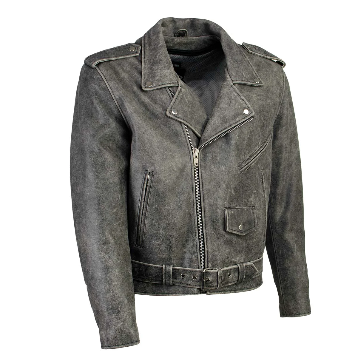 Soft Milwaukee Leather LKM17001 Men's Classic Distressed Gray Motorcycle Leather Riders Jacket High-Performance