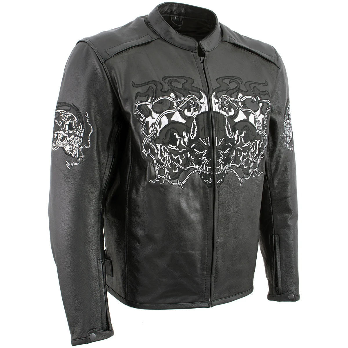 Exclusive Milwaukee Leather LKM17008 Men's Premium Black Reflective Skulls Cruiser Style Motorcycle Jacket w CE Armor Consistent
