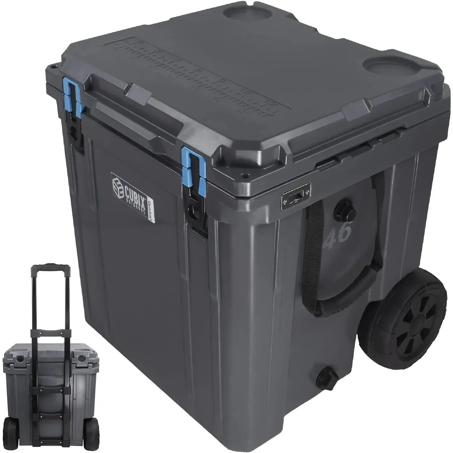 High-End 46 Quart QuadraX Wheeled Rotomolded Hard Cooler - Heavy Duty Insulated Ice Chest Enhanced