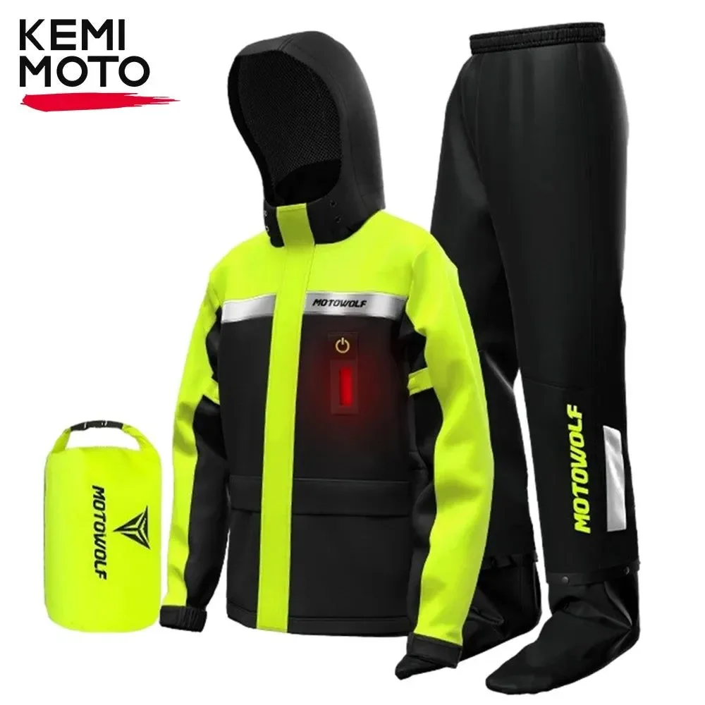 Durable Waterproof Motorcycle Rain Jacket and Pants with LED Alert - Reflective Impermeable Suit for Outdoor Riding Expertly Made
