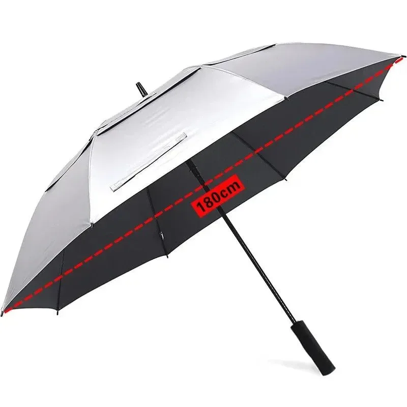 Durable Extra Large Titanium Silver Umbrella – Double Layer UV Sun Protection Parasol for Beach Golf Outdoor Secure