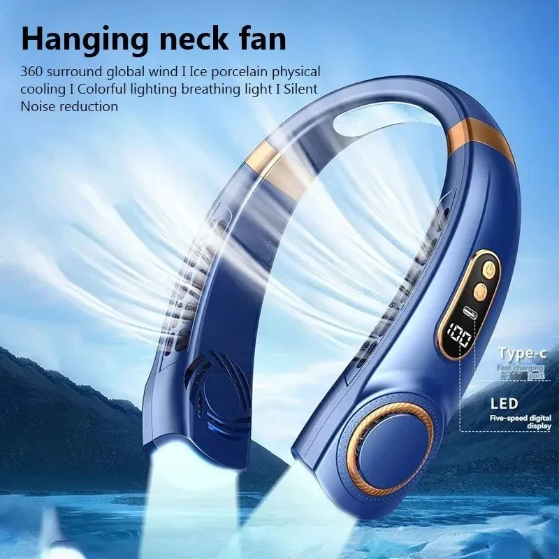 World-Class Portable Bladeless Halterneck Fan – USB Rechargeable Silent Hands- Cooling Smooth