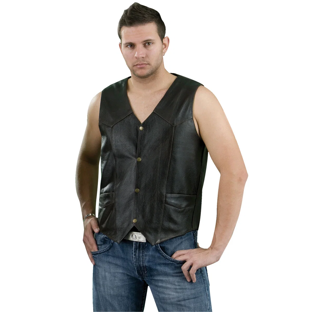 Original Leather ML1310RT Men's Retro Brown Classic Leather Motorcycle Vest Organic