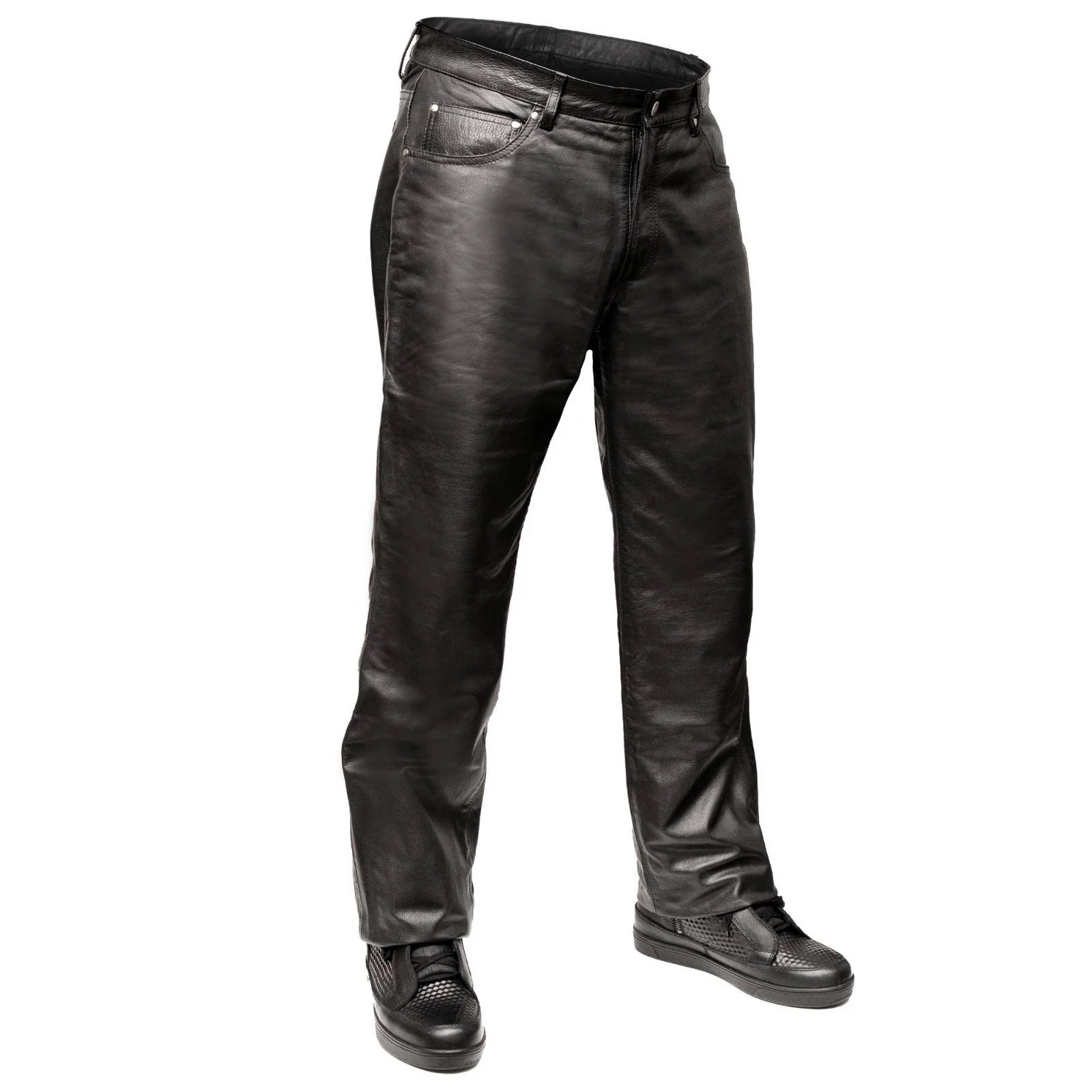 Green MMCC Men's Branson Black Leather Motorcycle Pants - MMC50000 Flexible