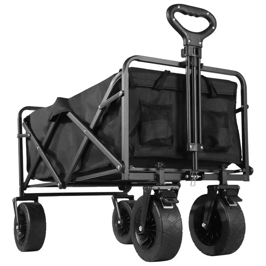 Sustainable Heavy Duty Folding Utility Wagon - 500LB Capacity Collapsible Beach Cart for Camping Garden Outdoor Use Solid