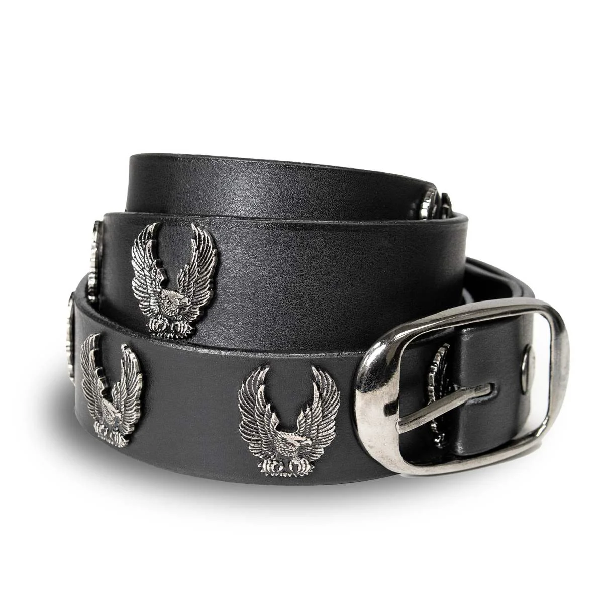 Authentic Milwaukee Leather Men's Liberty Talon Black Leather Belt with USA Eagle Emblems - 1.5 Inch Biker Belt - MP7113 Luxury