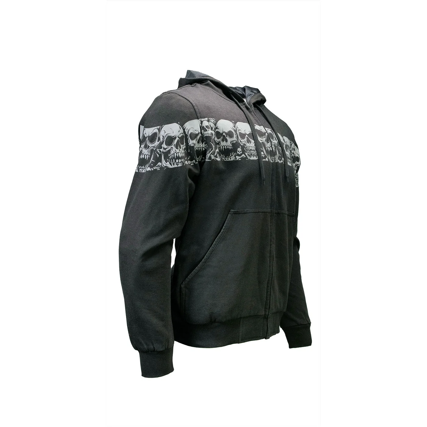 Safe Milwaukee Leather Men's Bare Bones Black Reflective Skull CE Armored Riding Hoodie Shoulder Elbow Armor - MPM1798 Organic