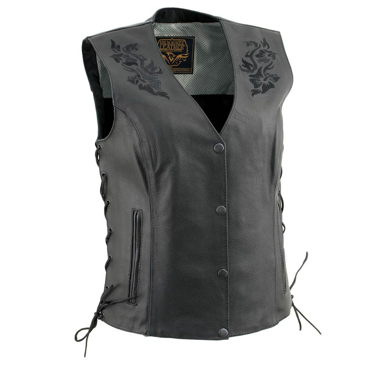 Refined Milwaukee Leather Women's Gemma Black Leather Motorcycle Vest with Side Laces - LKL4716 Premium