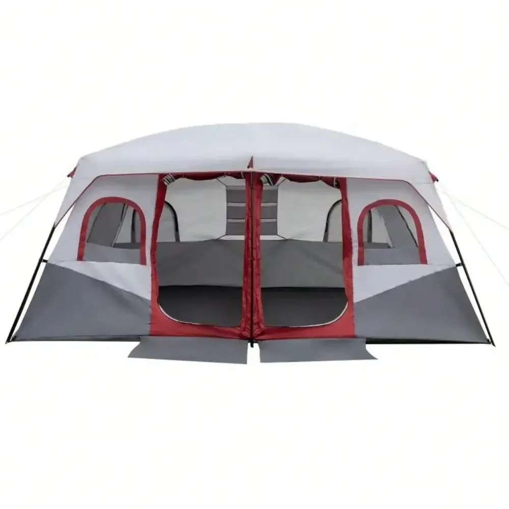 Enhanced 10-Person Family Camping Tent - 2-Room Waterproof Cabin Tent with Steel Frame for Outdoor Adventures High-End
