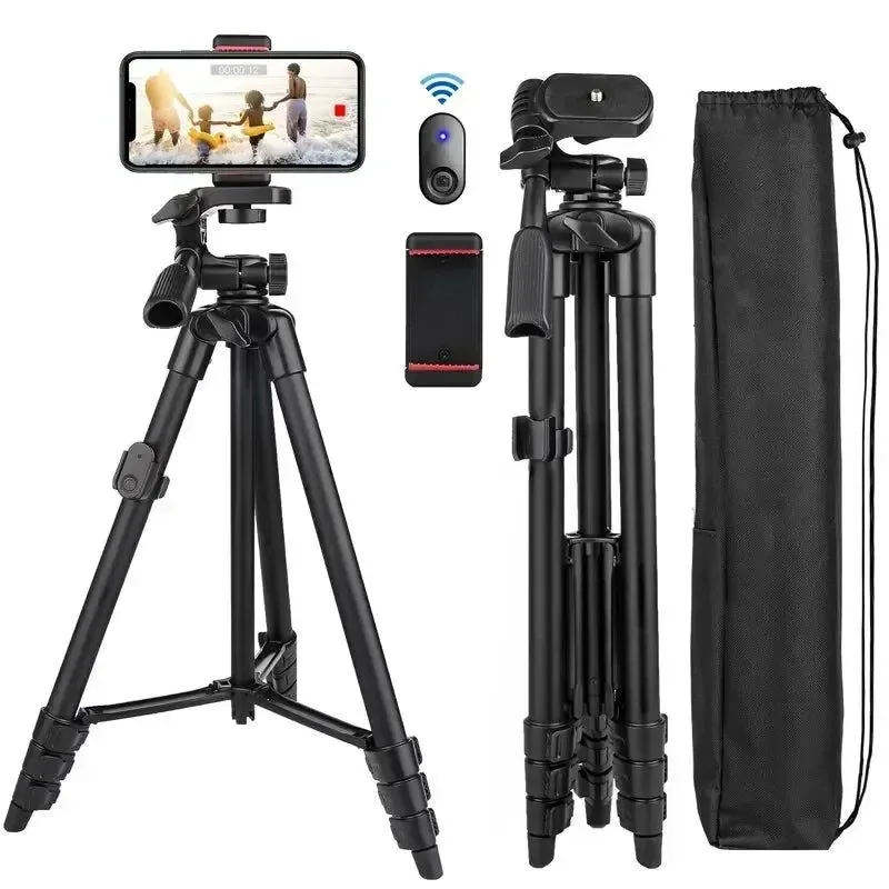 Superior Professional Aluminum Tripod Stand with Bluetooth Remote - 140cm Extendable for Smartphones DSLR GoPro iPhone Xiaomi Huawei Compatible Stylish