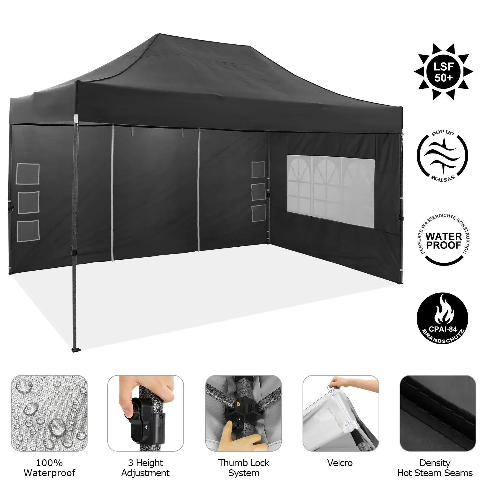 Traditional 10'x15' Heavy-Duty Pop-Up Canopy Tent – Waterproof 4-Sidewall Commercial Gazebo Safe