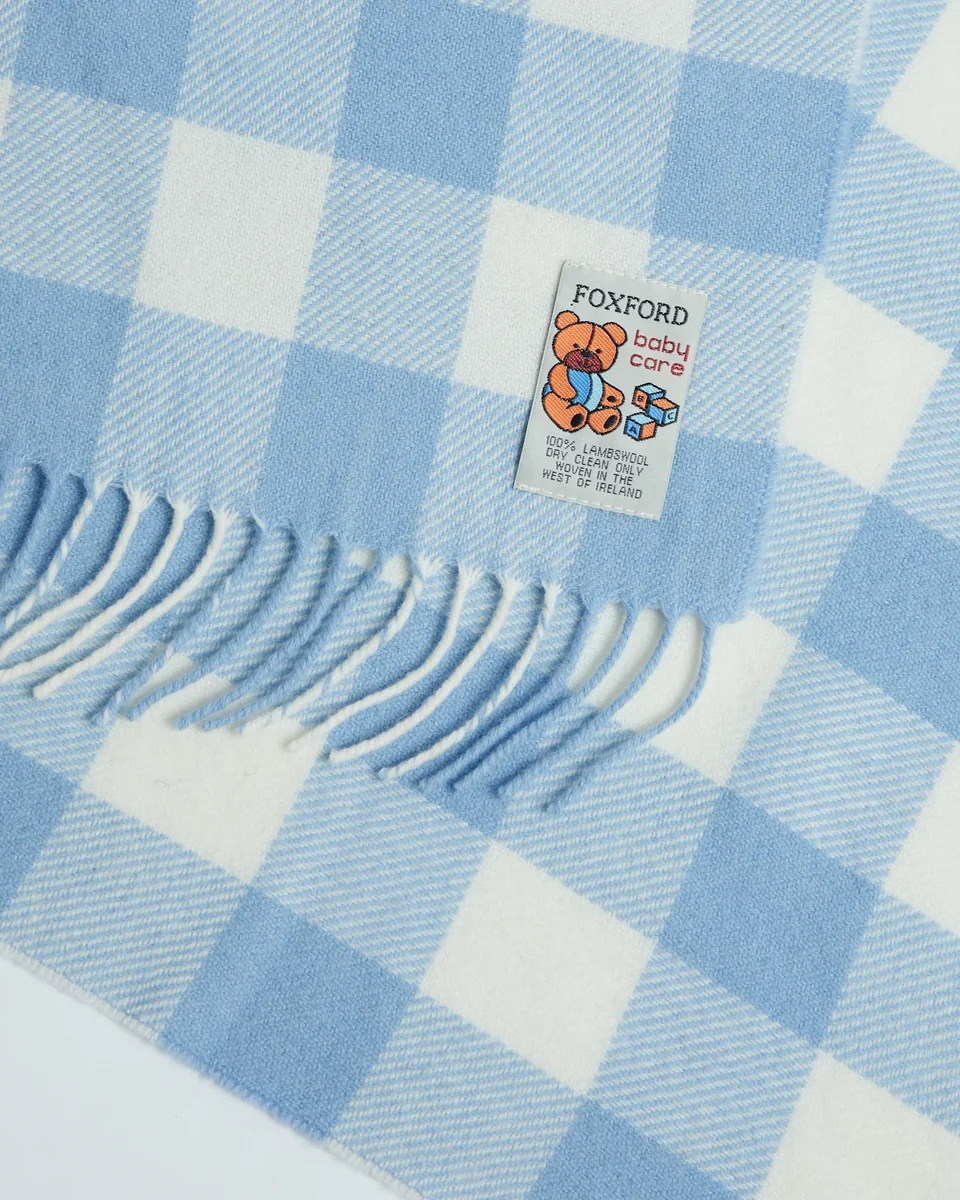 Efficient Foxford Blue Check Lambswool Baby Blanket Comfortable