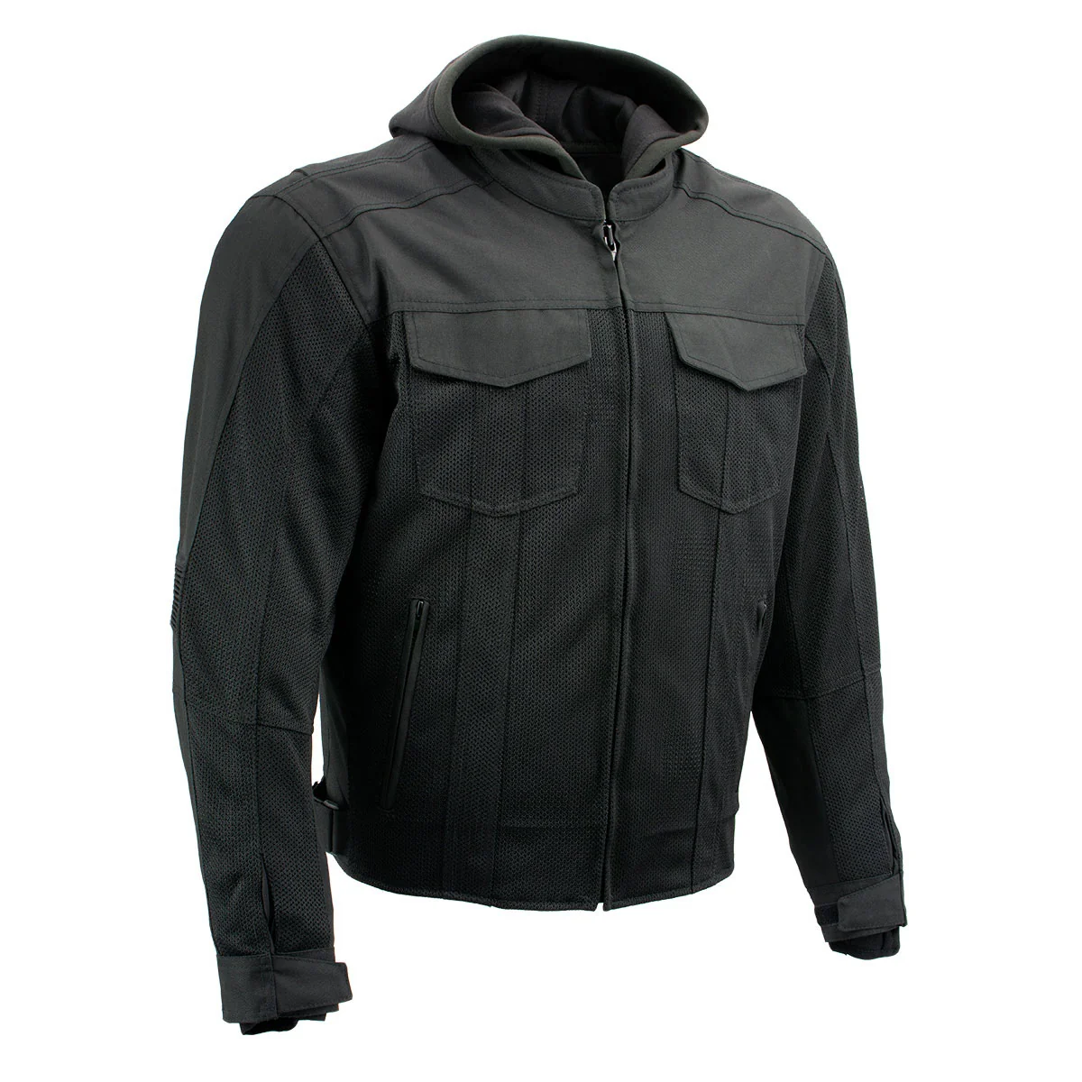 Official Milwaukee Leather Men's Requiem Mesh and 1300D Nylon Motorcycle Jacket with CE Armor Removable Hoodie - MPM17018 World-Class