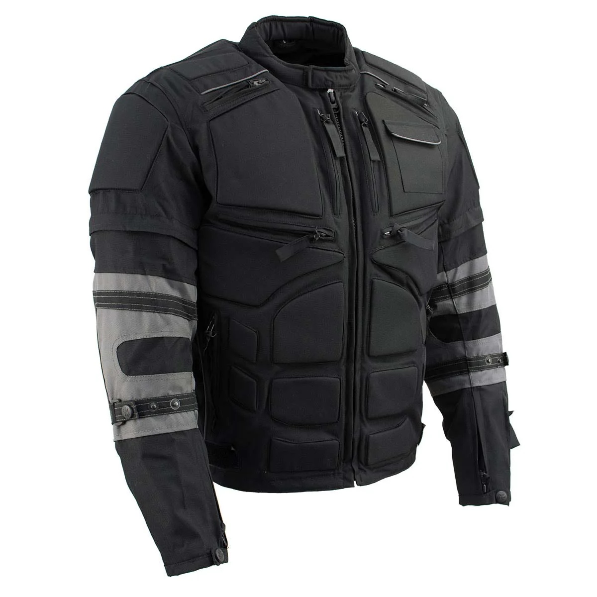 World-Class Milwaukee Leather Men's Morph Black Grey Textile Motorcycle Jacket w CE Armor Removable Sleeves - MPM17026 Sustainable