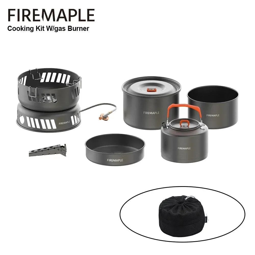 Easy-to-Use Ultralight Camping Cookware Set with Gas Burner – 5 Person Aluminum Alloy Pot System for Hiking Backpacking Picnics Relaxed