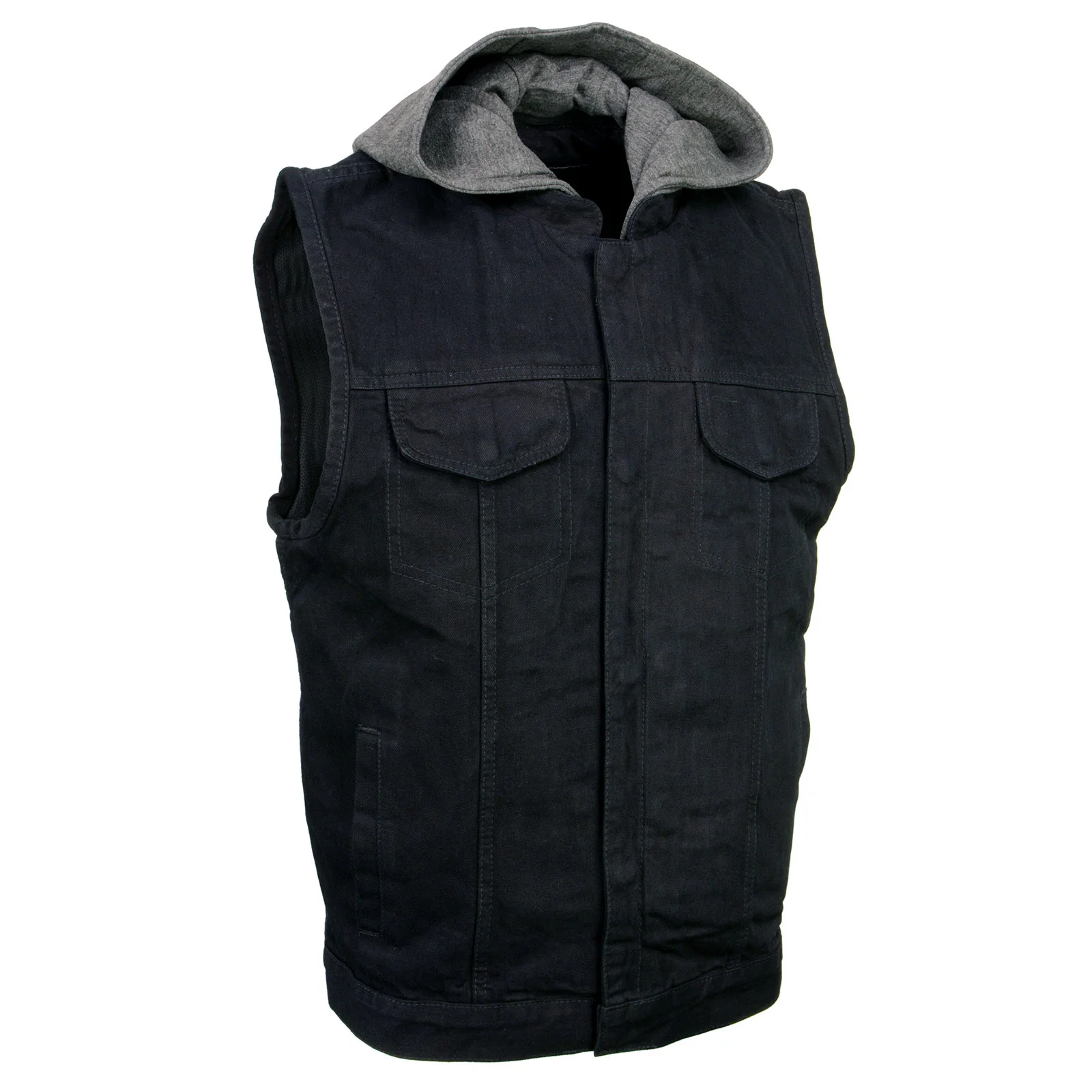 Expertly Made Milwaukee Leather Men's Rustic Black Denim Motorcycle Riding Vest with Removable Hoodie - MDM3082 Healthy