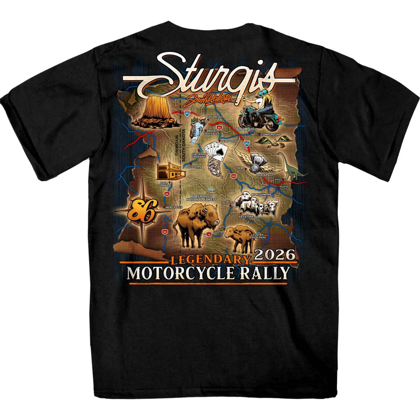 Sustainable 2026 Sturgis Motorcycle Rally Attraction Men's Black Short Sleeve T-Shirt - SPB1209 Unique