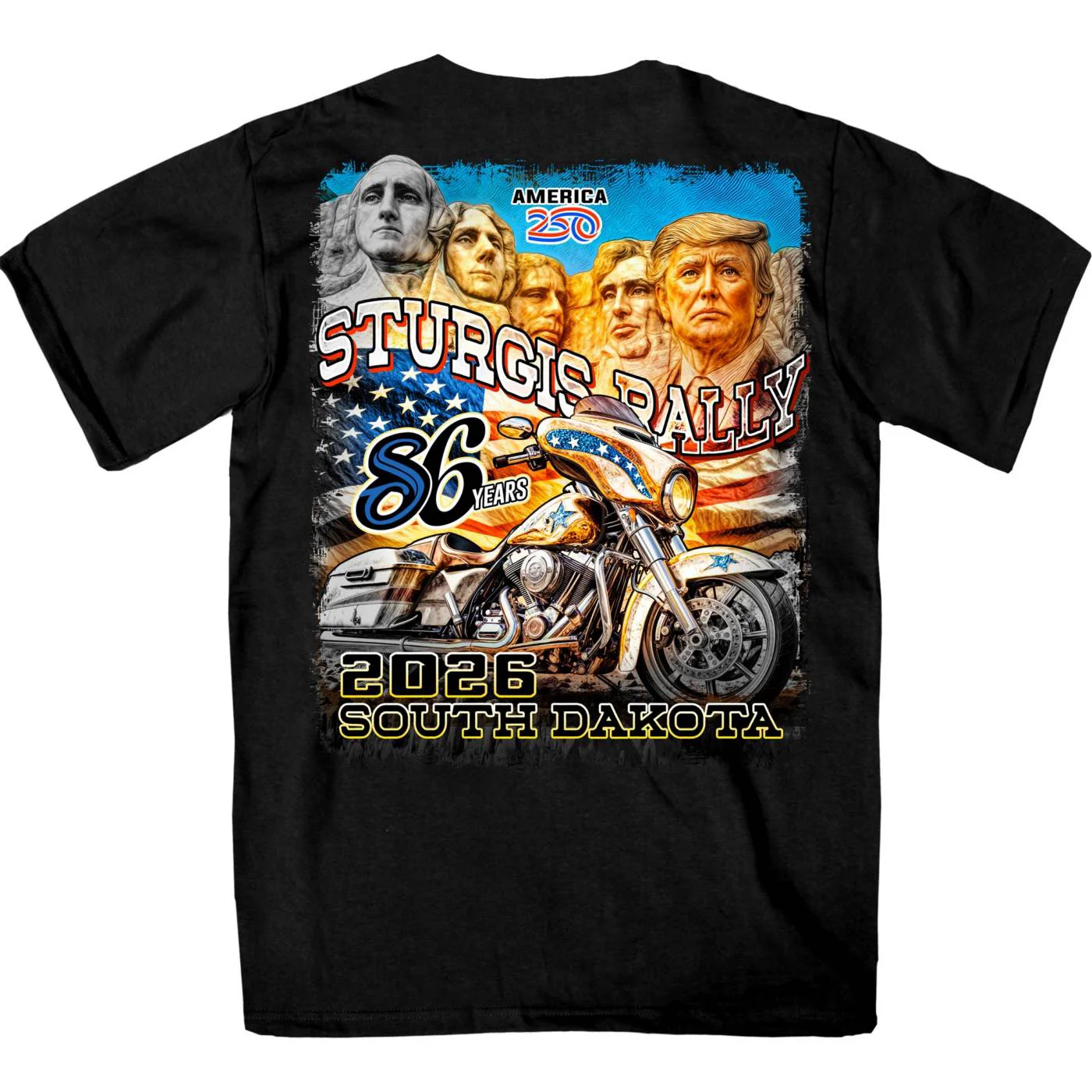 Environmentally Friendly 2026 Men's Sturgis Motorcycle Rally Trumpmore Black Short Sleeve T-Shirt - SPB1261 Eco-Friendly