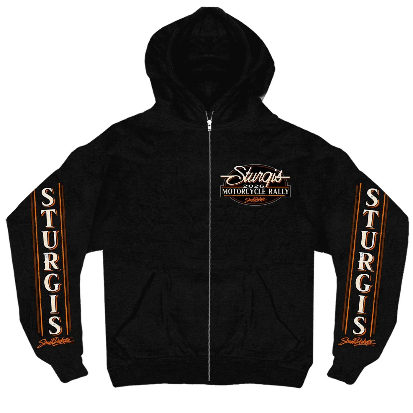 Effective 2026 Men's Sturgis Motorcycle Rally Attractions Black Zip-Up Hoodie - SPB4114 Responsible