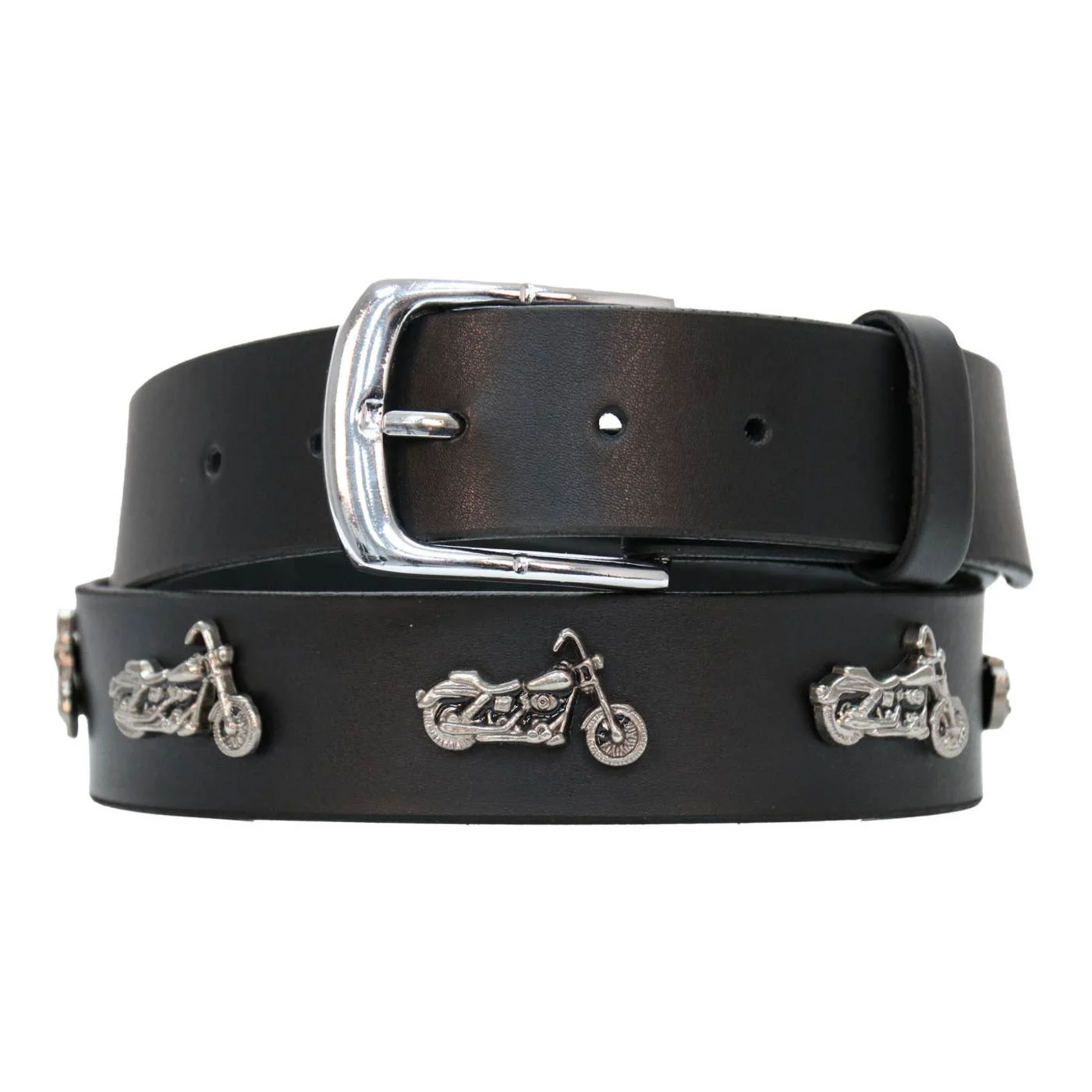 Crafted Milwaukee Leather Men's Black Motorcycle Emblem Leather Belt with Interchangeable Buckle - MP7143 Consistent
