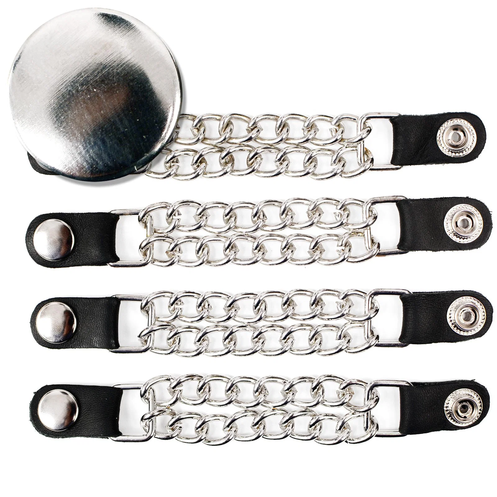 Versatile Milwaukee Leather Silver Chrome Medallion Vest Extender - Double Chrome Chains Leather 6.5 Extension 4-PCS MLA6015SET Prestigious