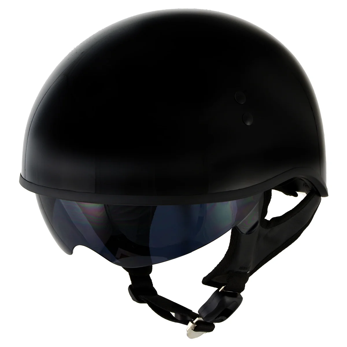 Secure Hot Leathers T72 Black Widow Gloss Black Motorcycle Half Helmet Biker w Drop Down Visor Easy-to-Use