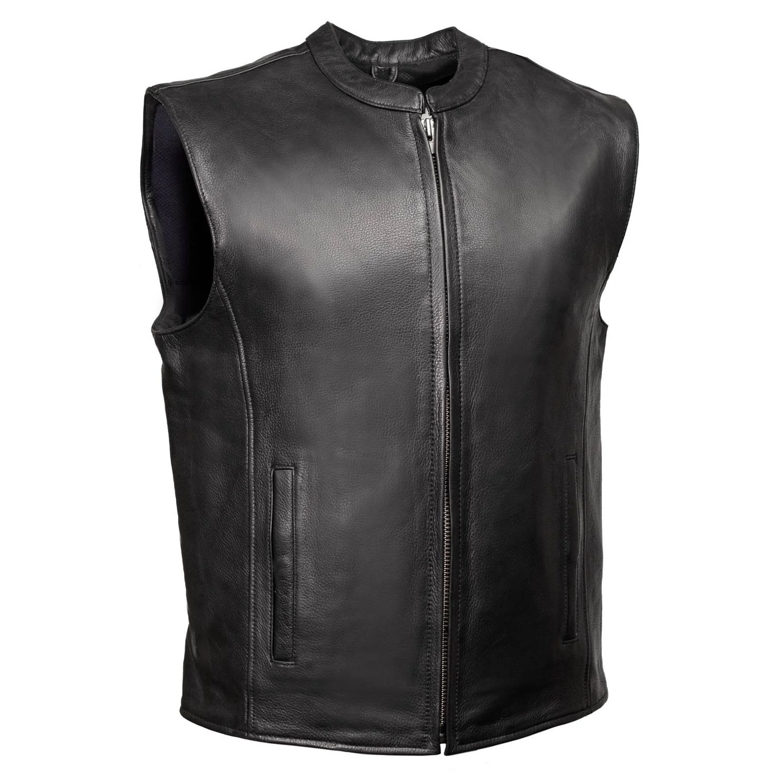 Functional MMCC Men's Rocker Black Leather Motorcycle Vest - MMC30002 Reliable