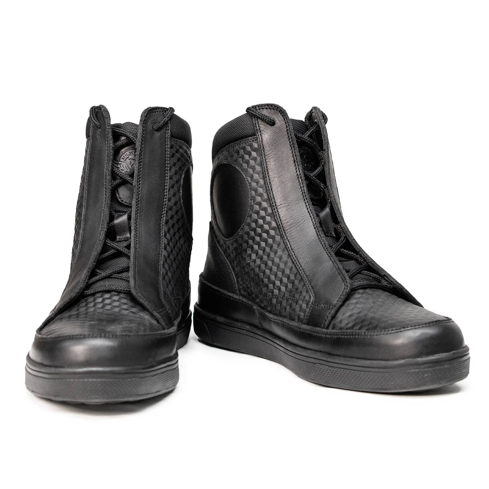 Luxury Milwaukee Leather Men's Black Leather Diamond Patterned Reinforced Street Biker Riding Shoes w Ankle Support - MBM9104 Sustainable