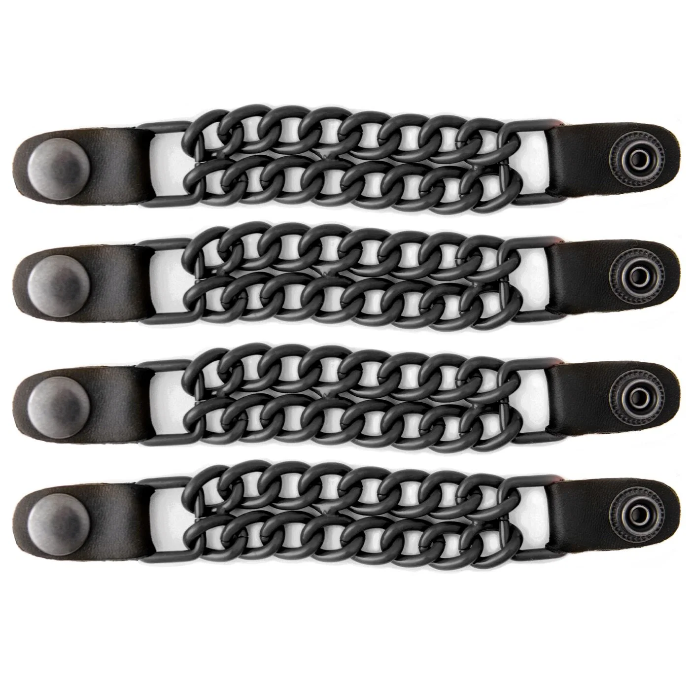 Original Design Milwaukee Leather MLA6095 Black 4 Inch 4-PCS Vest Extender Set - Double Chrome Chains w Leather Fast