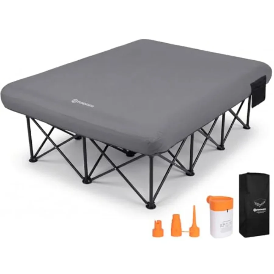 Traditional Queen Camping Cot with Electric Pump – 2-Person Inflatable Air Mattress Folding Frame Queen Camping Cot with Electric Pump – 2-Person Inflatable Air Mattress with Folding Frame Cup Holders Fine