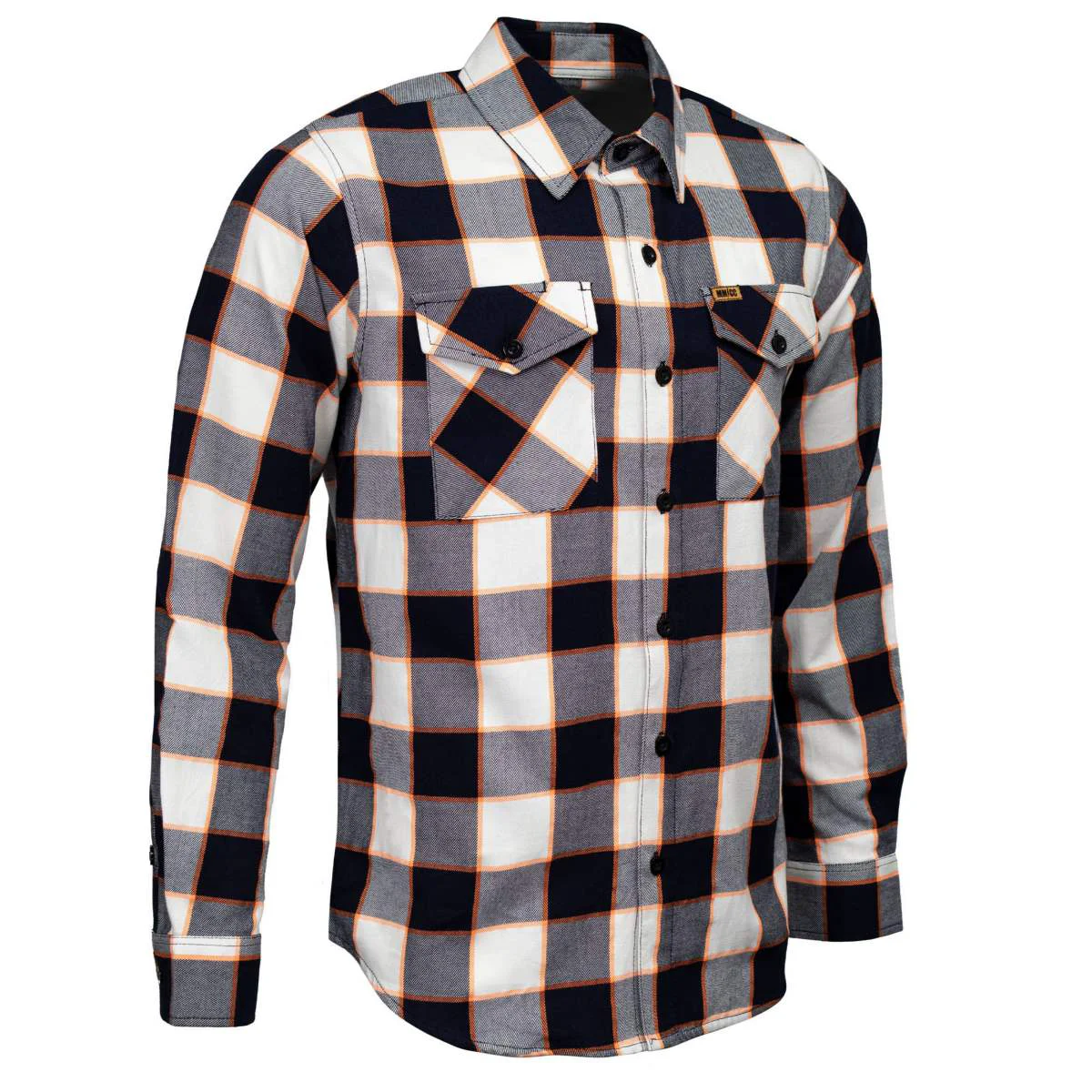 Detailed MMCC Men's Alpha Navy White Orange Cotton Long Sleeve Flannel Shirt - MMC11604MMCC Alpha Men's Cotton Flannel Secure