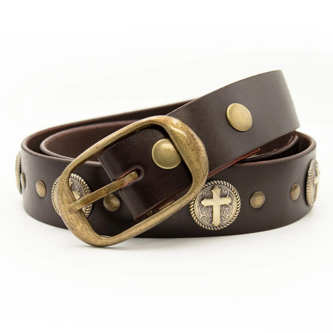 Traditional Milwaukee Leather Men's Cross Circle Brown Leather Belt w Interchangeable Buckle - 1.5 inches Wide - MP7127 High-Quality