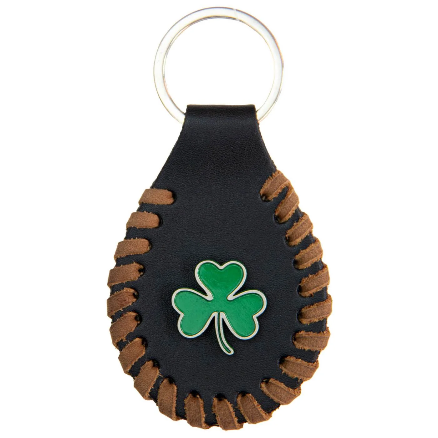 Organic Milwaukee Leather Black 3 Leaf Clover Pewter Emblem Key Chain - MLA9500 Fine Crafted
