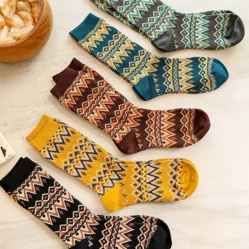 Selected Patterned Crew Socks Set with Geometric Knit Design Efficient