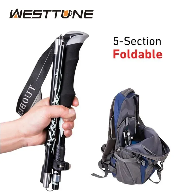 Premium Material Bastón de trekking plegable portátil de 5 secciones para exteriores bastón telescópico con mango de espuma i para marcha nórdica acampada y personas mayores. Efficient