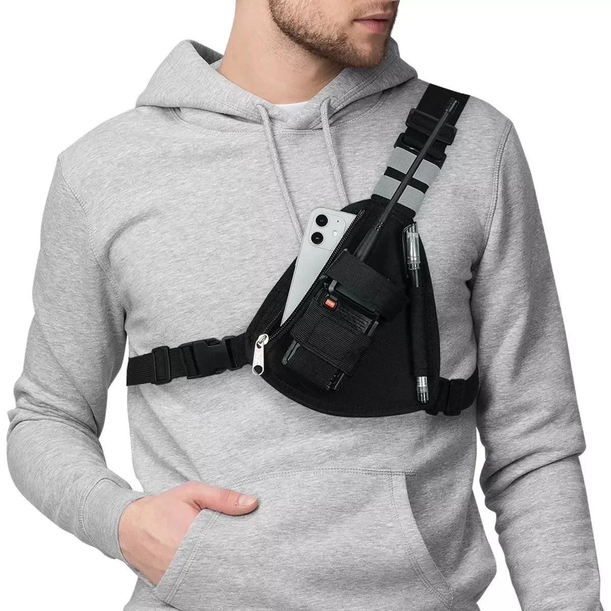 Innovative Chaleco táctico con arnés de pecho para radio - Bolsa de nailon para walkie-talkies BF-888S y UV-5R Safe
