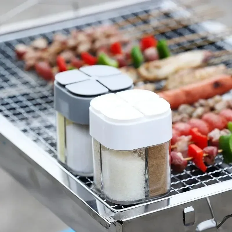 Durable Tarro de condimentos para acampar 4 en 1 con tapa dispensador de especias transparente 4 compartimentos para cocinar al aire libre barbacoa ro y pimentero PRESUPUESTO Eco-Friendly