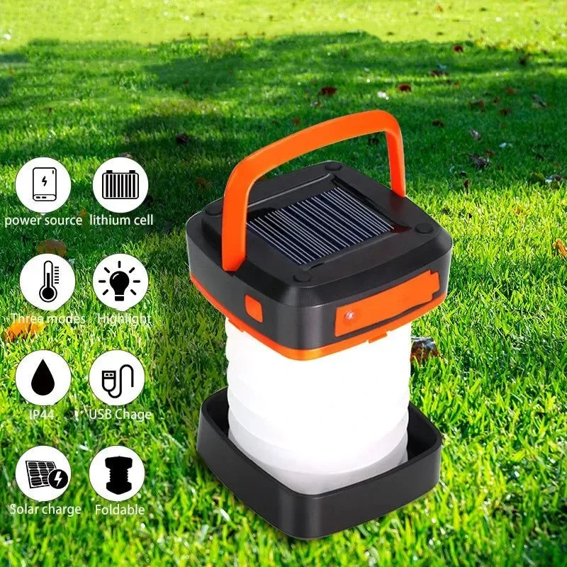 Selected Linterna solar LED plegable para camping impermeable recargable y portátil. Linterna solar para exteriores plegable impermeable para acampar luz LED recargable banco de energía linterna portátil lámpara solar LED High-Grade