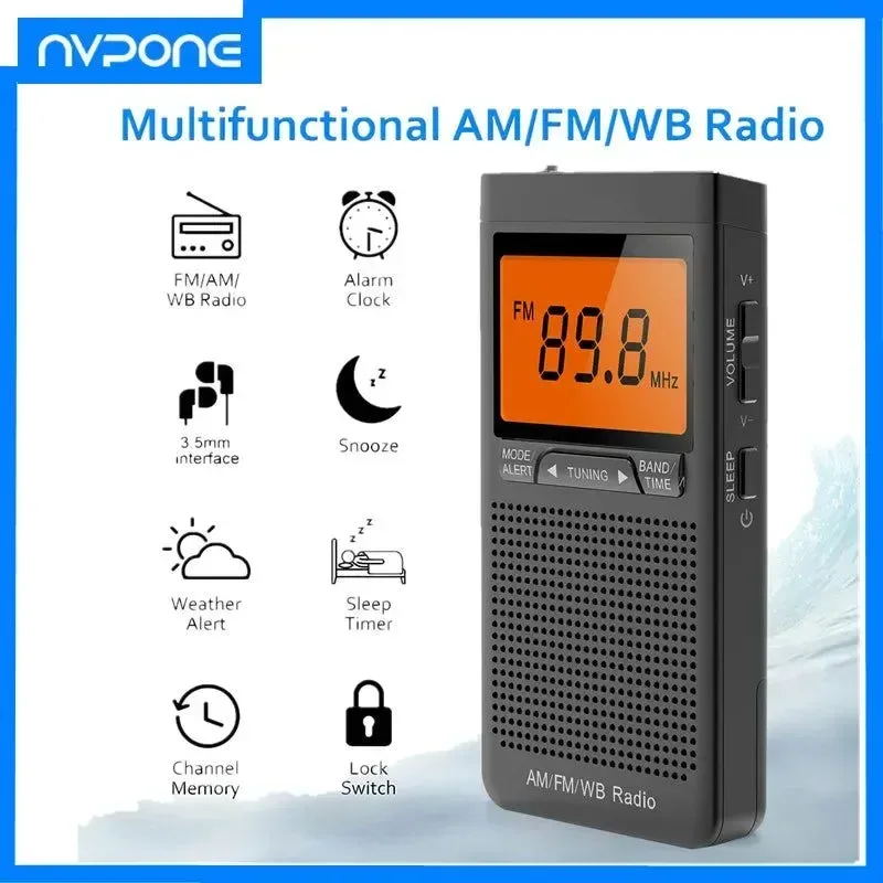 World-Class Radio de bolsillo de emergencia FM AM NOAA radio meteorológica portátil con alerta meteorológica despertador y búsqueda automática de canales. Durable