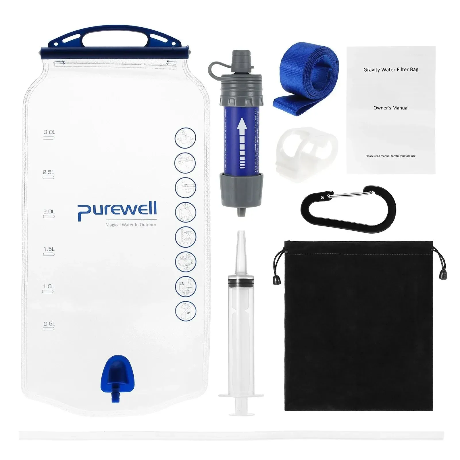 Luxury Pajita con filtro de agua portátil con bolsa de agua por gravedad i para acampar hacer senderismo mochilerismo y uso en emergencias. Detailed