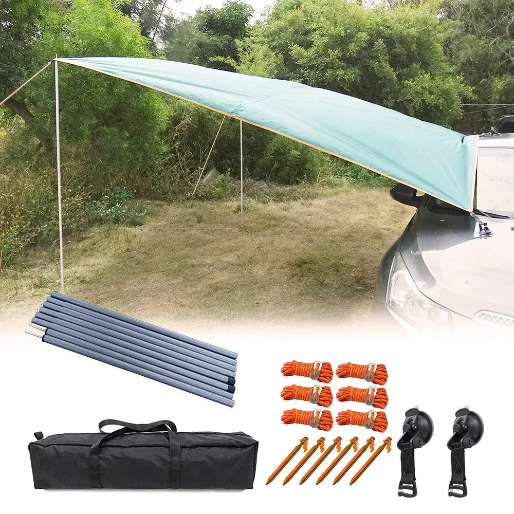 Effective Toldo lateral para coche de 3 x 4 m toldo impermeable para sombra y protección solar con poste cuerda clavija y anclaje con ventosa. Certified